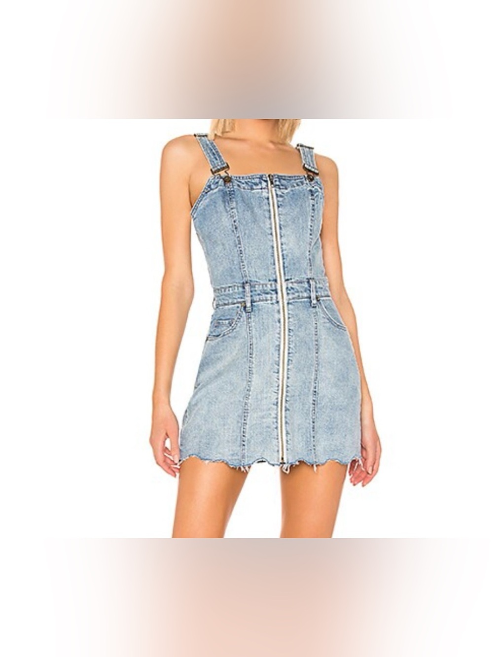 Pistola Nina Overall Mini Dress Zipper Front Distressed Chic Cottage Denim Sz S